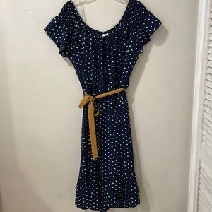 NWT Plus Size 2X Navy Blue Polka Dot Boho Dress